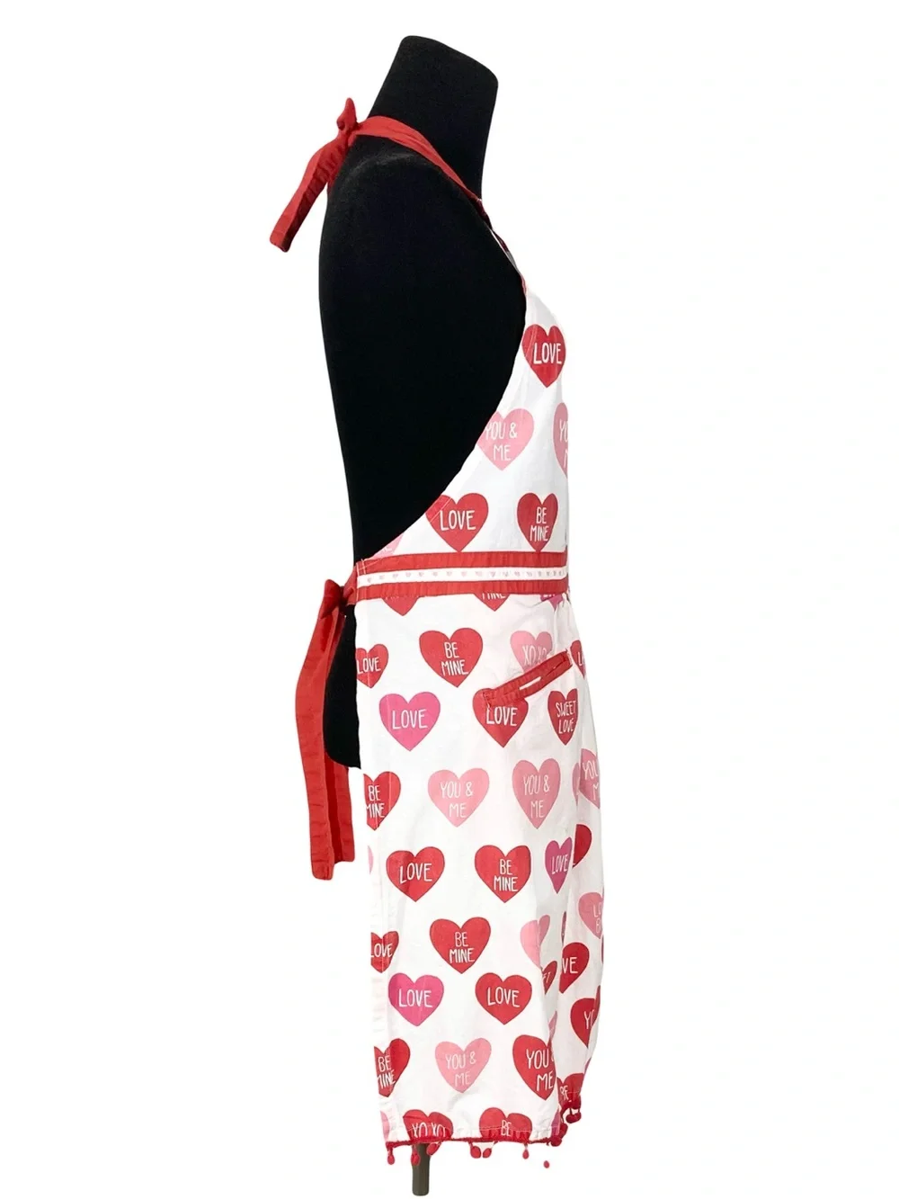 SUR LA TABLE Apron Red Love Heart Pom Pom Trim
